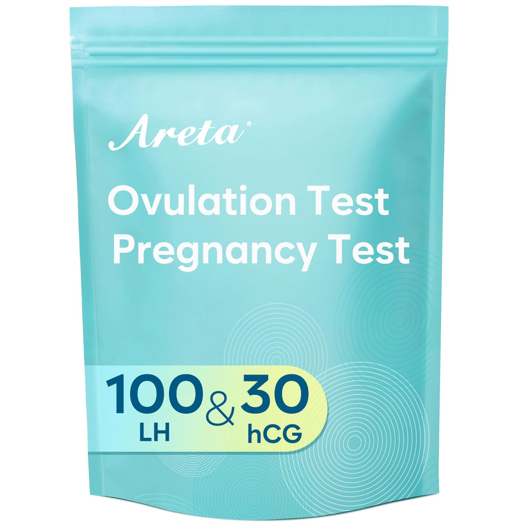 Areta Ovulation & Pregnancy Test Strips: 100 Ovulation Strips & 30 Pregnancy Tests Combo Kit Blue | Accurate at-Home Fertility Tracker | 100 LH + 30 HCG | Expiration Date 11/24/2026