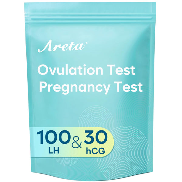 Areta Ovulation & Pregnancy Test Strips: 100 Ovulation Strips & 30 Pregnancy Tests Combo Kit Blue | Accurate at-Home Fertility Tracker | 100 LH + 30 HCG | Expiration Date 11/24/2026