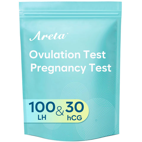 Areta Ovulation & Pregnancy Test Strips: 100 Ovulation Strips & 30 Pregnancy Tests Combo Kit Blue | Accurate at-Home Fertility Tracker | 100 LH + 30 HCG | Expiration Date 11/24/2026