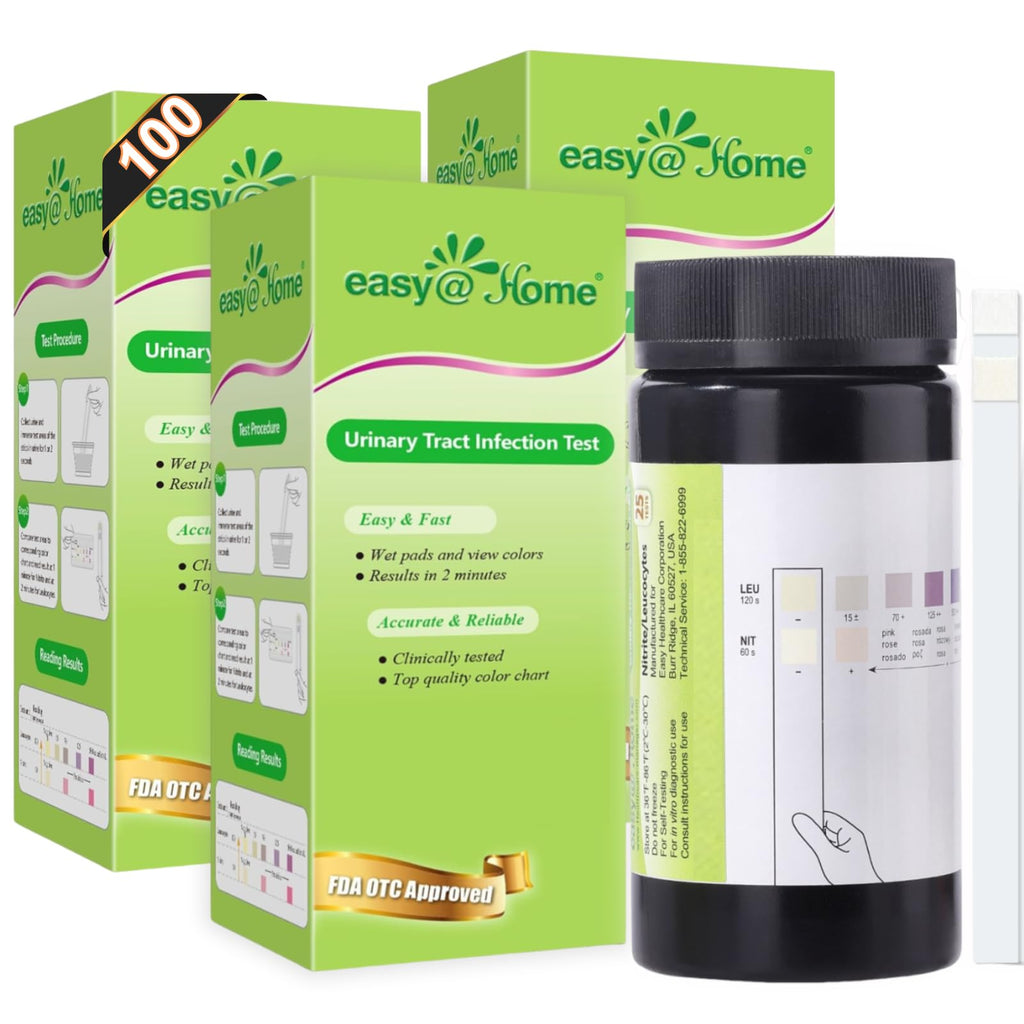 Easy@Home 100 Tests (25 Ct/4 Bottles) Urinary Tract Infection UTI Test Strips, Monitor Bladder Urinary Tract Issues Testing Urine- FSA Eligible, for OTC USE, Urinalysis (UTI-100P)