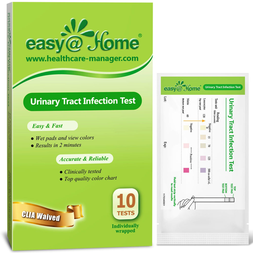 Easy@Home Urine Dip UTI Testing Strips - Home Health Check, 10 Pouches (UTI-10P)