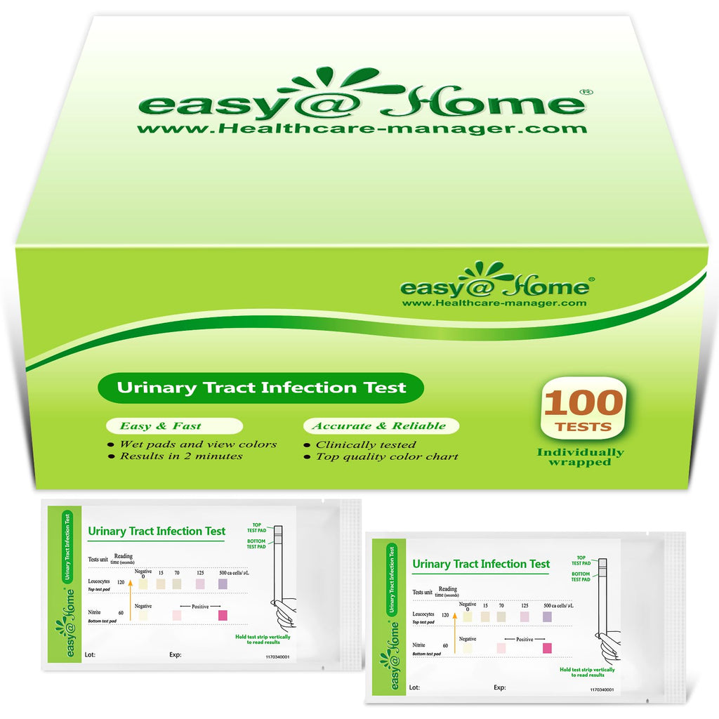 Easy@Home Urinary Tract Infection Test Strips 100 Pack, Individual Pouch UTI Urine Testing Kit for Urinalysis and Detection of Leukocytes and Nitrites (UTIPOUCH-100P)