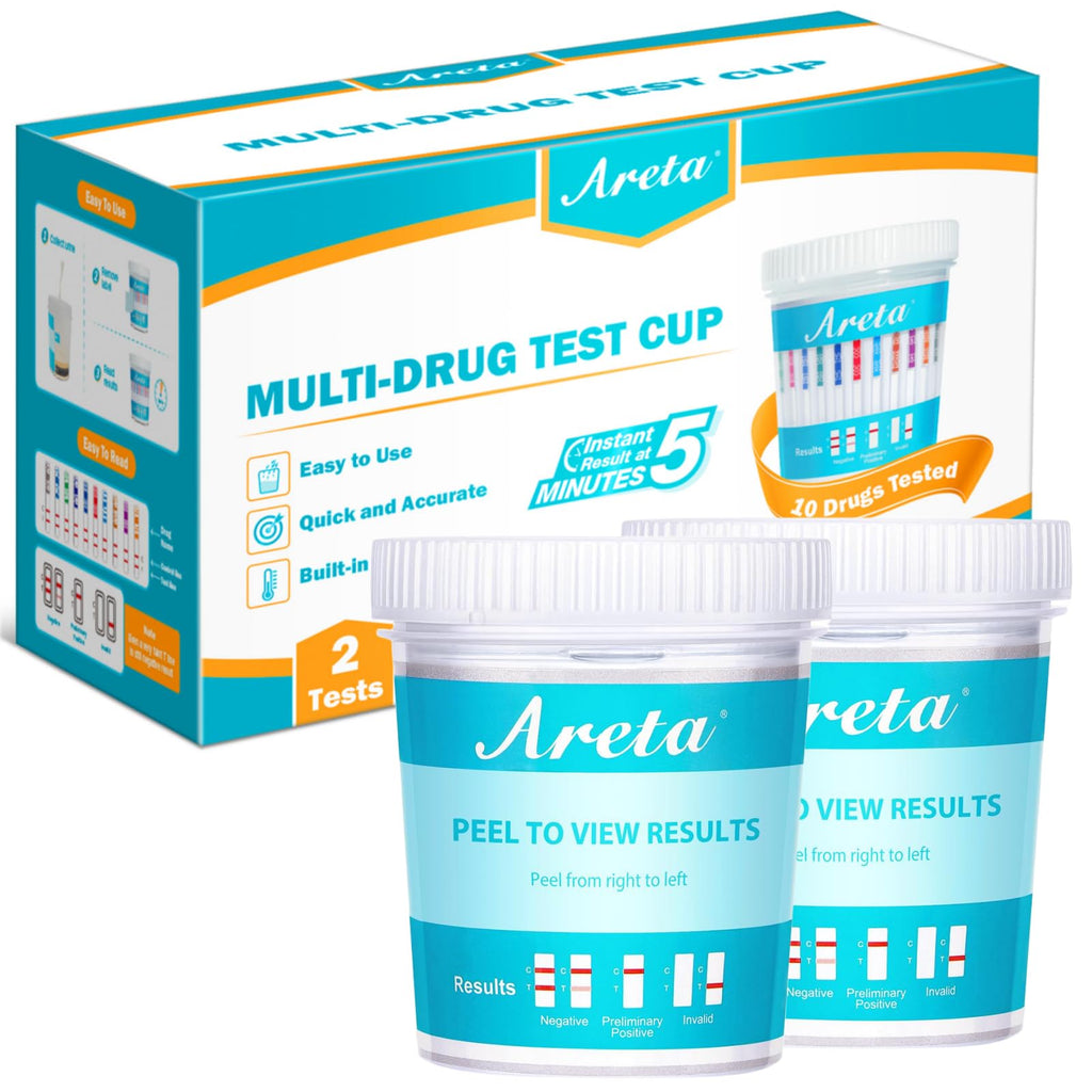 Areta Multi-Drug Test Cup: at Home Urine Drug Tests Kits, Testing for AMP/BZO/COC/THC/MET/MOR/BAR/MDMA/PCP/MTD, Built-in Drug Test Strips Including Sensitive Marijuana Drug Test, ACDOA2-3104:2