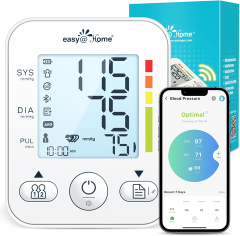 Large Cuff Blood Pressure Machine: Easy@Home Bluetooth Enabled Smart Automatic Upper Arm Cuff Bp Monitor | Unlimited Memory and Sharing | App for iOS & Android | EBP-08B