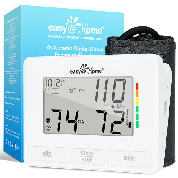 Easy@Home Blood Pressure Monitors for Home Use: Accurate Upper Arm BP Machine with Large Cuff | Automatic Tensiometre with Large LCD Display | 2 Users | Dual Power Supply | No Bluetooth