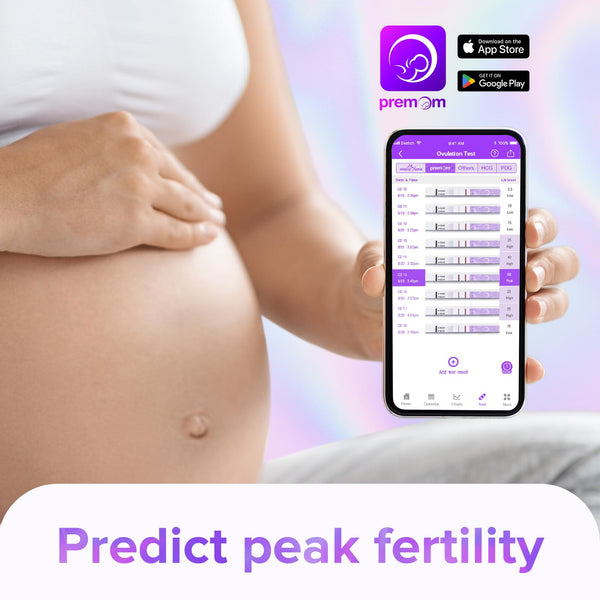 Premom Quantitative Ovulation Predictor Kit: 25 Ovulation Test Strips + 5 Pregnancy Test Strips Combo, with Smart Digital Ovulation Reader App - Accurate Numerical LH Tests