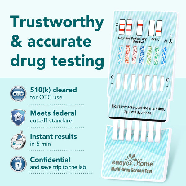 Easy@Home Multidrug Screen Test - At Home Urine Drug Testing Kits For All Drugs Detects Marijuana(THC), Cocaine(COC), Morphine(MOR/OPI 2000), Oxazepam(BZO), Amphetamine(AMP), MET, MDMA#EDOAP-174-5Pack
