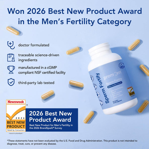 Premom Sperm Fortify, Male Fertility Supplements with KSM-66® Ashwagandha, CoQ10, Zinc, Methylfolate, Selenium, & Acetyl L-Carnitine, Supports Mens Sperm Health, Motility, & Count*, 60 Veggie Capsules