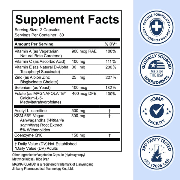 Premom Sperm Fortify, Male Fertility Supplements with KSM-66® Ashwagandha, CoQ10, Zinc, Methylfolate, Selenium, & Acetyl L-Carnitine, Supports Mens Sperm Health, Motility, & Count*, 60 Veggie Capsules