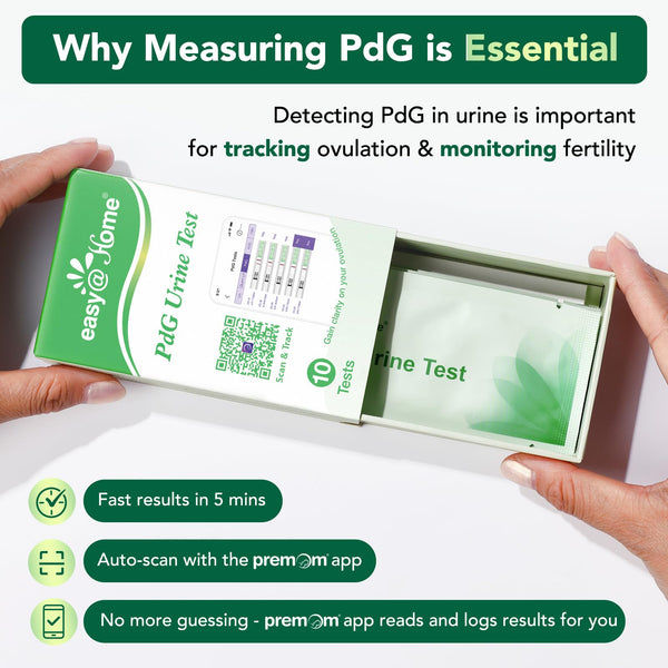 Easy@Home PdG Test Strips: 10 Pack - Track Ovulation Insights with Progesterone Urine Tests – at Home Fertility Test for Women with Premom Ovulation App - PdG (Pregnanediol Glucuronide) Tests