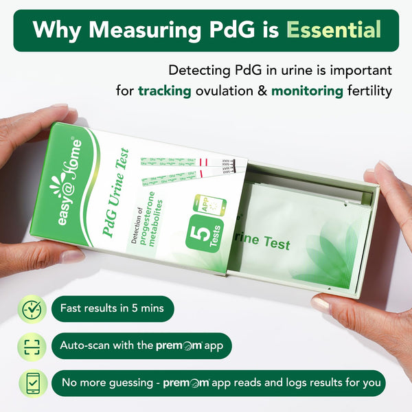 Easy@Home PdG Test Strips: 5 Pack - Track Ovulation Insights with Progesterone Urine Tests – at Home Fertility Test for Women with Premom Ovulation App - PdG (Pregnanediol Glucuronide) Tests