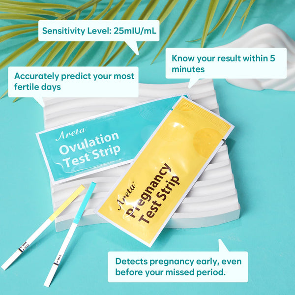 Areta Ovulation & Pregnancy Test Strips: 20 Ovulation Strips & 10 Pregnancy Tests Combo Kit | Accurate at-Home Fertility Tracker | Exd 11/24/2026