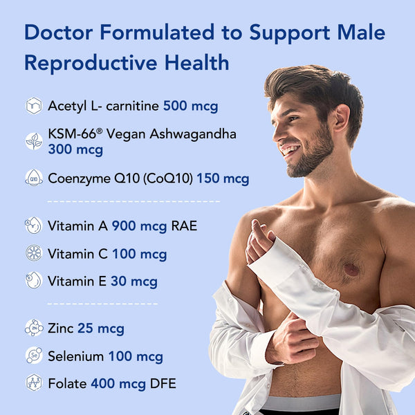 Premom Sperm Fortify, Male Fertility Supplements with KSM-66® Ashwagandha, CoQ10, Zinc, Methylfolate, Selenium, & Acetyl L-Carnitine, Supports Mens Sperm Health, Motility, & Count*, 60 Veggie Capsules