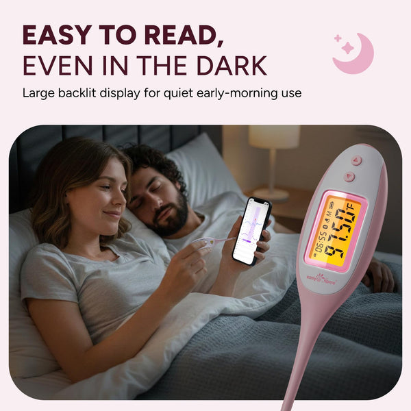 Easy@Home Bluetooth Basal Thermometer: Smart BBT for Ovulation with Large Backlit LCD Screen with Premom APP Support, Pink