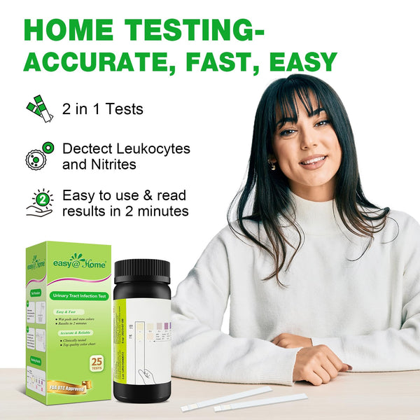 Easy@Home 100 Tests (25 Ct/4 Bottles) Urinary Tract Infection UTI Test Strips, Monitor Bladder Urinary Tract Issues Testing Urine- FSA Eligible, for OTC USE, Urinalysis (UTI-100P)