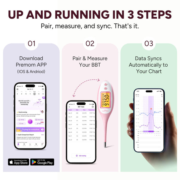Easy@Home Bluetooth Basal Thermometer: Smart BBT for Ovulation with Large Backlit LCD Screen with Premom APP Support, Pink