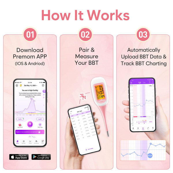 Easy@Home Smart Basal Thermometer for Women: Digital BBT Auto Sync with Premom App - Large Screen and Backlit Body Temperature - FSA Eligible, Charting, Precise Fertility Prediction | EBT-300