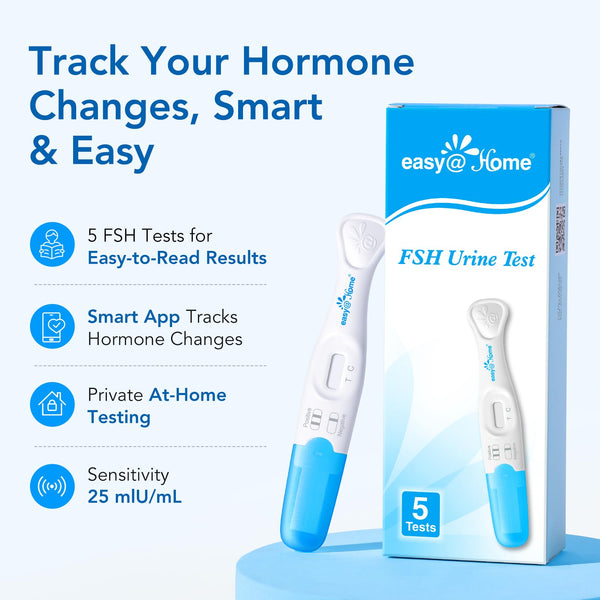 Easy@Home FSH Test Kit for Women, 5 Tests - Midstream Hormone & Cycle Tracking, Compatible with Premom App
