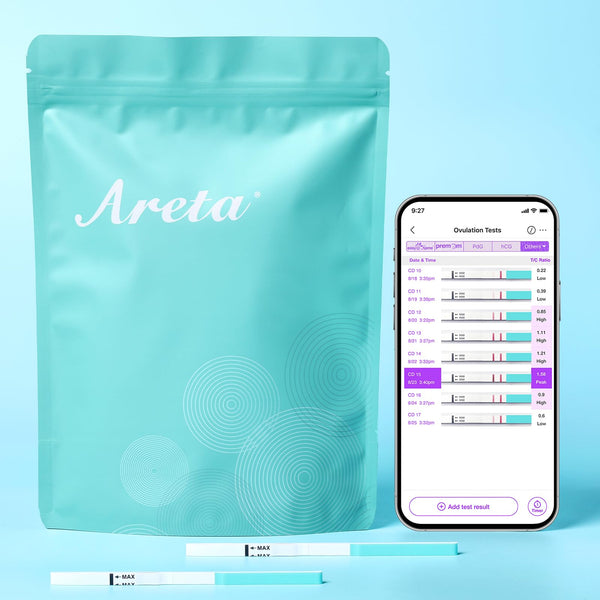 Areta Ovulation & Pregnancy Test Strips: 100 Ovulation Strips & 30 Pregnancy Tests Combo Kit Blue | Accurate at-Home Fertility Tracker | 100 LH + 30 HCG | Expiration Date 11/24/2026