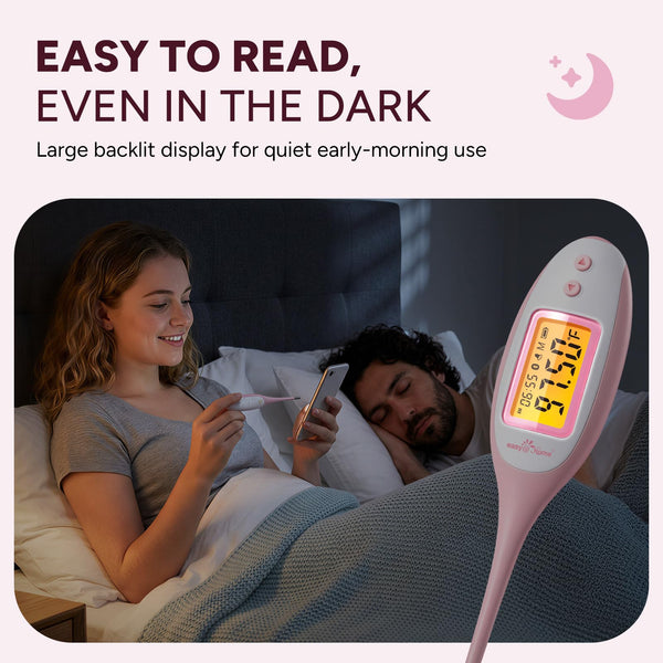 Easy@Home Bluetooth Basal Thermometer: Smart BBT for Ovulation with Large Backlit LCD Screen with Premom APP Support, Pink