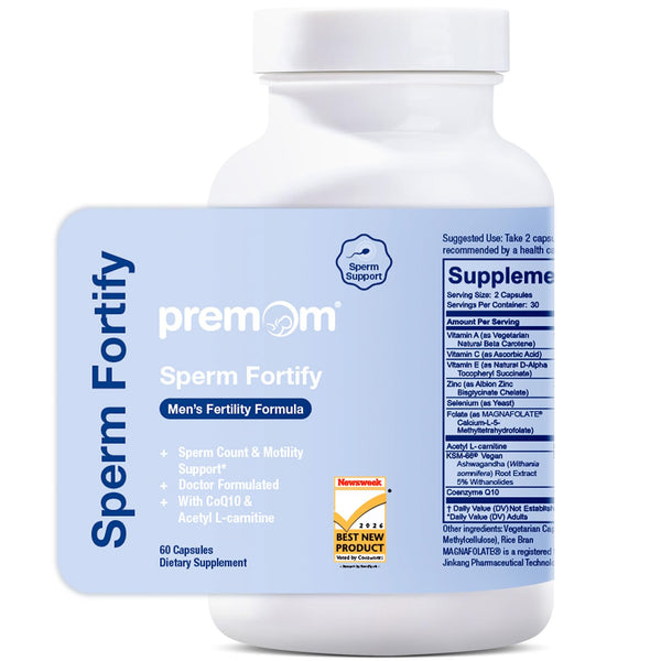 Premom Sperm Fortify, Male Fertility Supplements with KSM-66® Ashwagandha, CoQ10, Zinc, Methylfolate, Selenium, & Acetyl L-Carnitine, Supports Mens Sperm Health, Motility, & Count*, 60 Veggie Capsules