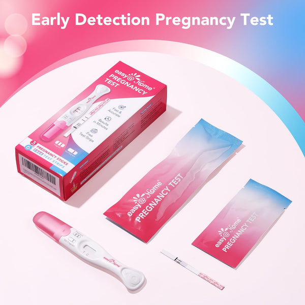 Easy@Home Pregnancy Test Kit - 6 Sticks + 12 Strips, Curved Handle - Early hCG Detection, Reliable & Accurate Results in Minutes, Easy Home Use, Valid until Oct 15,2026