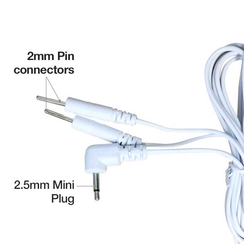 Easy@Home Replacement TENS Lead Wires, for EHE009, 2.5mm Mini Plug to Two 2mm Pin Connectors, 2pc/Pack #EHE009(W)