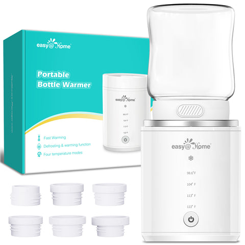 Portable Baby Warmer Bottle Milk: Easy@Home Warmer for Newborn Breastmilk and Formula with 6 Adapters 3 Minutes Fast Heating - Travel Bottle Warmer Fits in Any Storage Bag EMW001