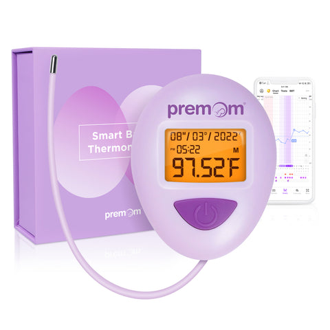 Premom Basal Body Thermometer for Ovulation Tracking: BBT Temperature 1/100th Degree High Precision - Smart Fertility Thermometer with Backlight LCD Display & Memory Recall Powered by Premom Ovulation Predictor iOS and Android APP - EBT-380