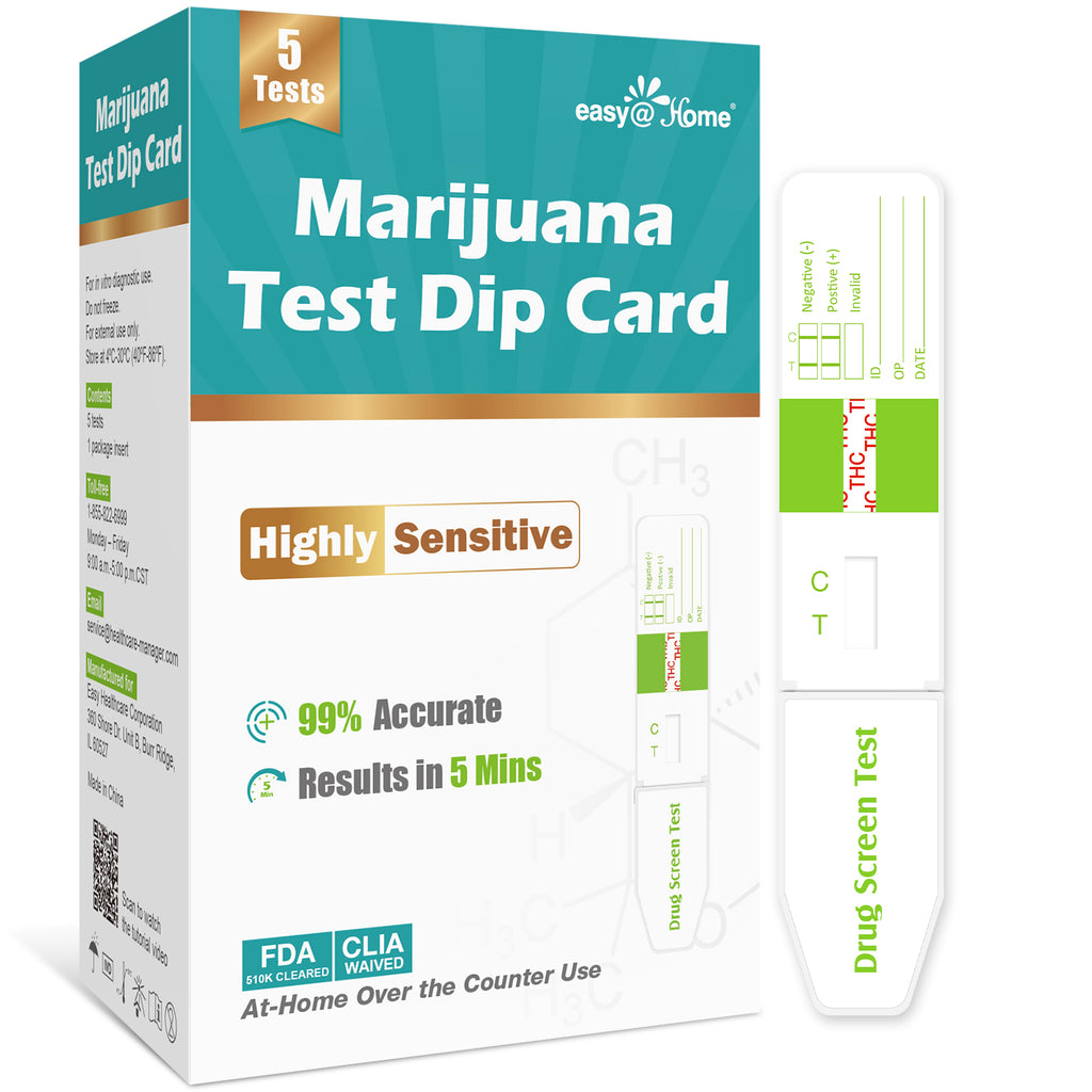 Easy@Home Marijuana Test Dip Card: Drug THC Urine Strips Kit for at Home Detox 50ng/mL Cutoff Level Over The Counter Use- Instant Testing Result in 5 Minutes - # EDTH-115