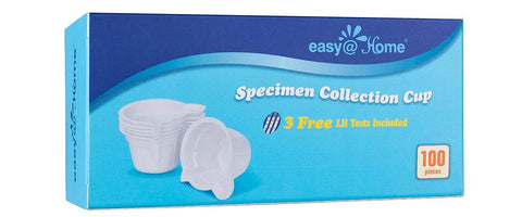 Easy@Home 100 Disposable Plastic Urine Specimen Cups with 3 Free Ovulation Test Strips