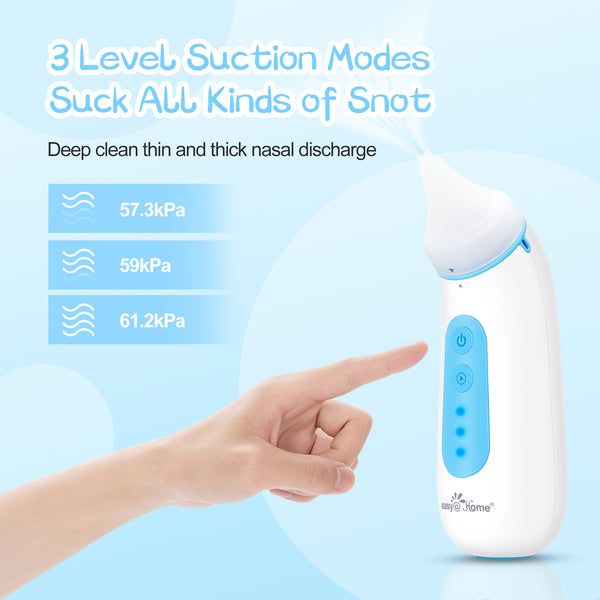 Easy@Home Baby Electric Nasal Aspirator: USB Rechargeable Baby Nose Sucker with Night Light | Adjustable Suction Level | 2 Silicone Suction Nozzles for Baby Nose Cleaner ENA102