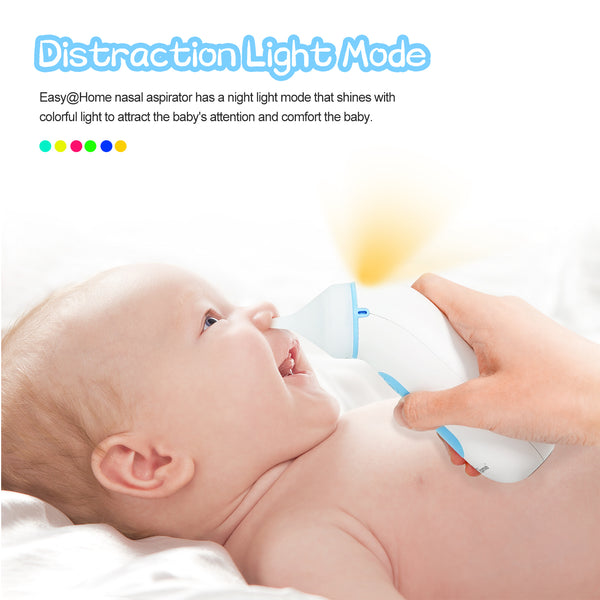 Easy@Home Baby Electric Nasal Aspirator: USB Rechargeable Baby Nose Sucker with Night Light | Adjustable Suction Level | 2 Silicone Suction Nozzles for Baby Nose Cleaner ENA102