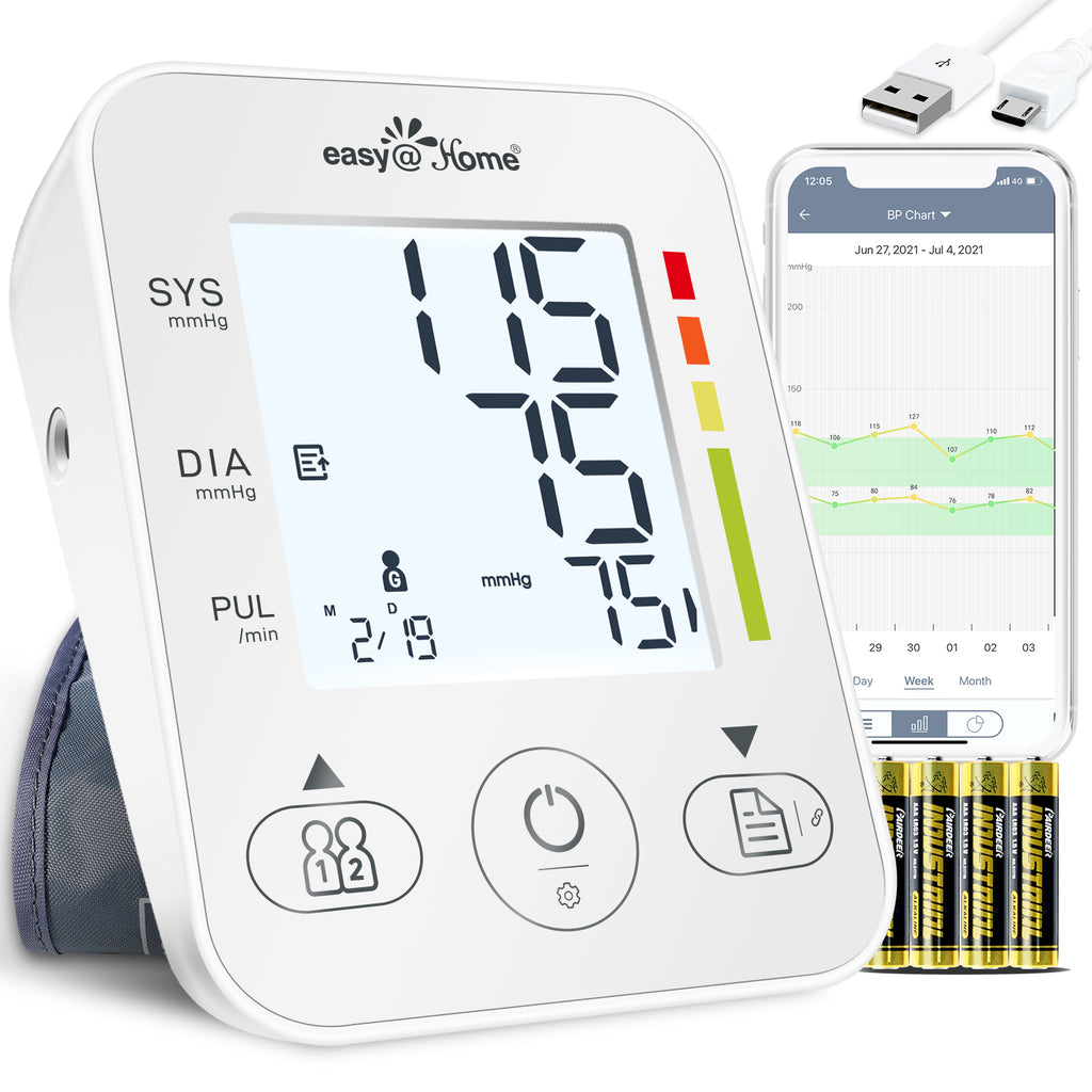 Large Cuff Blood Pressure Machine: Easy@Home Bluetooth Enabled Smart Automatic Upper Arm Cuff Bp Monitor | Unlimited Memory and Sharing | App for iOS & Android | EBP-08B