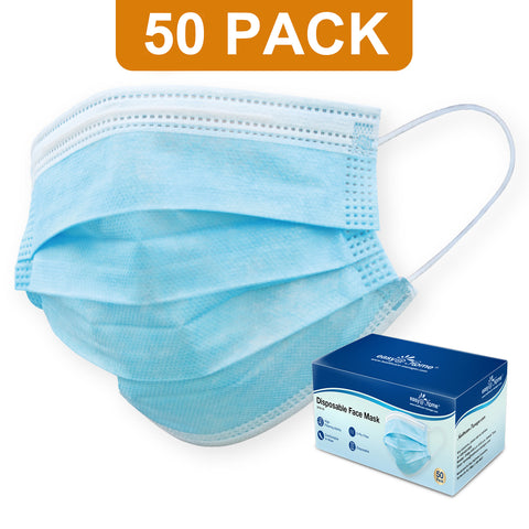 Face Masks 50 Ct– Disposable Safety Protection with Ear Loops for Home Use, Breathable & Comfortable 3-Ply Filter