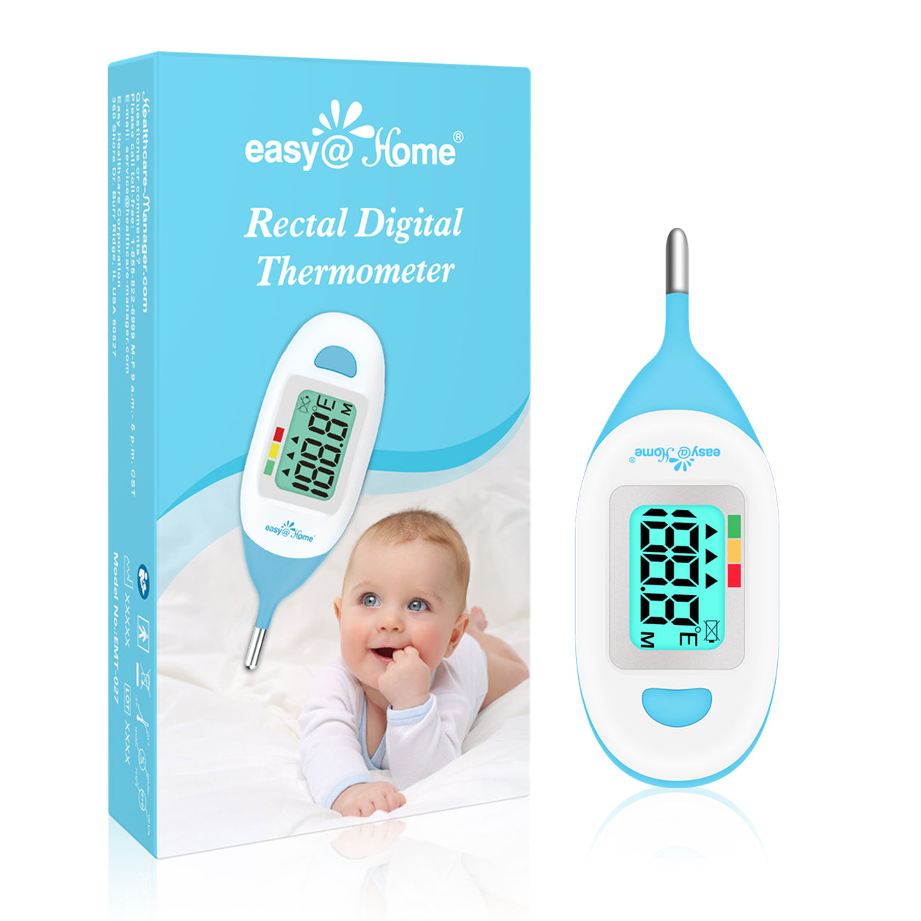 Baby Rectal Thermometer with Fever Indicator - Easy@Home Perfect Newborn and Infant Digital Thermometer with LCD Display Reading Body Temperature-Kid