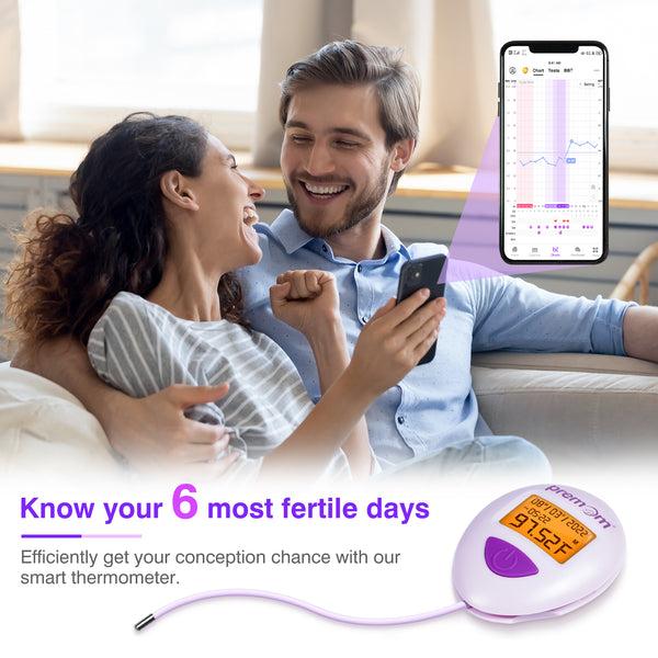 Premom Basal Body Thermometer for Ovulation Tracking: BBT Temperature 1/100th Degree High Precision - Smart Fertility Thermometer with Backlight LCD Display & Memory Recall Powered by Premom Ovulation Predictor iOS and Android APP - EBT-380