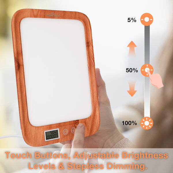 Light Therapy Lamp UV-Free 10000 Lux: Easy@Home Wood Light Therapy Energy Lamp | Sun Lamp with 3 Color Adjustable Brightness Levels Timer Memory Function | ELT-492-WG (Wood)