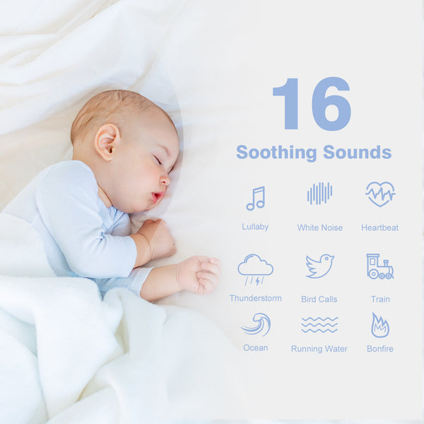 Portable Baby White Noise Sound Machine: Easy@Home 2 in 1 Soother & Night Light | 16 Soothing Lullaby Sounds & Natural Sounds & 3 Timer Settings for Travel | USB Rechargeable | Easy Hanging | GM-02