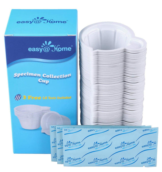 Easy@Home 100 Disposable Plastic Urine Specimen Cups with 3 Free Ovulation Test Strips