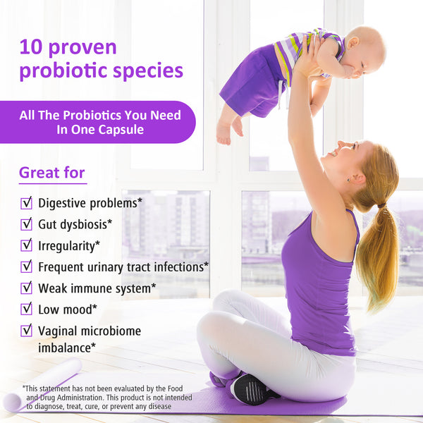 Premom Probiotics for Women's Digestive Health, 25 Billion CFU Probiotics Capsule with 10 Optimal Probiotic Species- Prenatal Daily Supplement Supports a Healthy Gut
