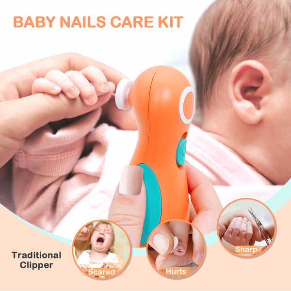Electric Baby Nail File Trimmer: Easy@Home Safe Nail Clippers Kit - Baby Nail Clippers with 6 Grinding Heads and LED Light for Newborn Toddler Kids or Adults | Fingernails Care Trim ENT019