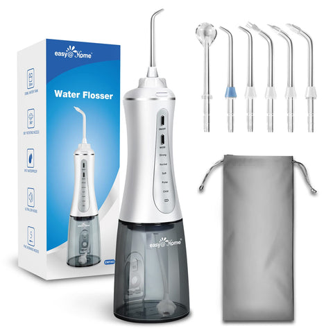 Water Dental Flosser Cordless for Teeth: Cordless Portable Easy@Home Oral Irrigator Cleaning 350ml with 5 Mode | 6 Jet Tips | Rechargeable IPX7 | Powerful Battery Life for Home Travel | EWF003
