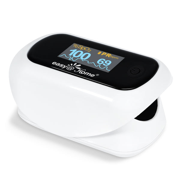 Easy@Home Fingertip Pulse Oximeter SpO2 Blood Oxygen Saturation Meter and Heart Rate Monitor, Rotatable OLED Display with Batteries Included, Portable Lanyard and Carrying Package-EHP035