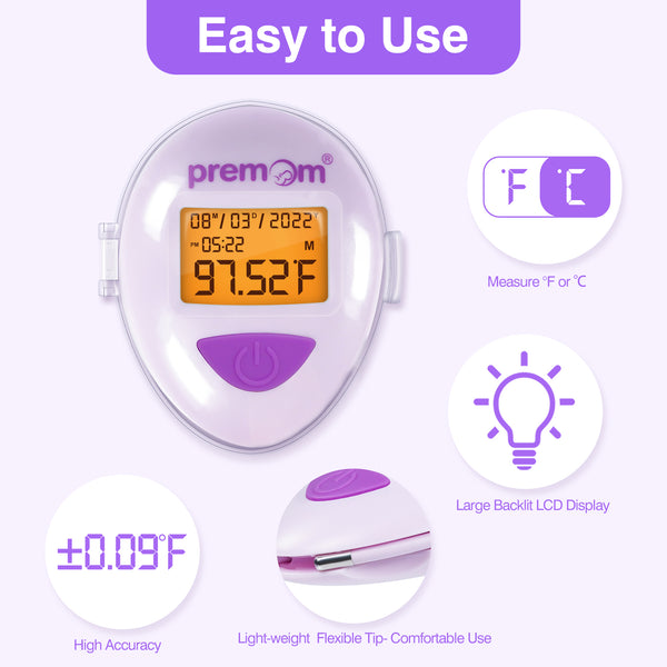 Premom Basal Body Thermometer for Ovulation Tracking: BBT Temperature 1/100th Degree High Precision - Smart Fertility Thermometer with Backlight LCD Display & Memory Recall Powered by Premom Ovulation Predictor iOS and Android APP - EBT-380