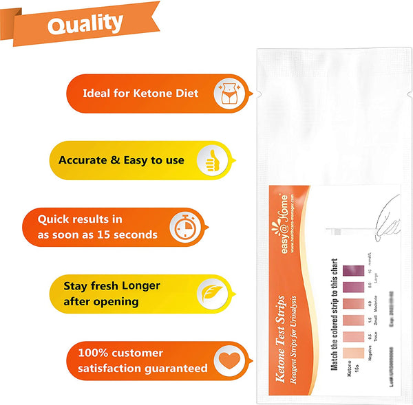 Easy@Home Individual Pouches Ketone Strips, FSA Eligible Urine Sticks Monitor Keto/Ketogenic Low Carb Diet and Ketosis Levels for Weight Loss-Reagent Urinalysis Tests EZ-KETONE-IND