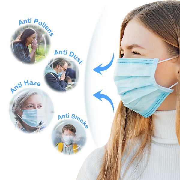 Face Masks 50 Ct– Disposable Safety Protection with Ear Loops for Home Use, Breathable & Comfortable 3-Ply Filter