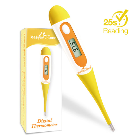 Digital Oral Thermometer for Adult and Kid, Easy@Home Body Temperature Thermometer with Fever Alarm，25 Seconds Fast Reading, EMT-021B-Yellow