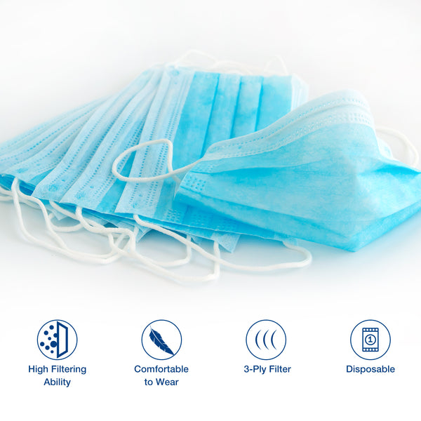 Face Masks 50 Ct– Disposable Safety Protection with Ear Loops for Home Use, Breathable & Comfortable 3-Ply Filter