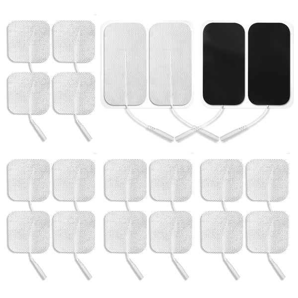 Easy@Home Tens Unit Self Stick Carbon Electrode Pads, Non Irritating Design 4 Pcs 2" x 4" Reusable Pads + 16 Pcs 2" x 2" Reusable Pads